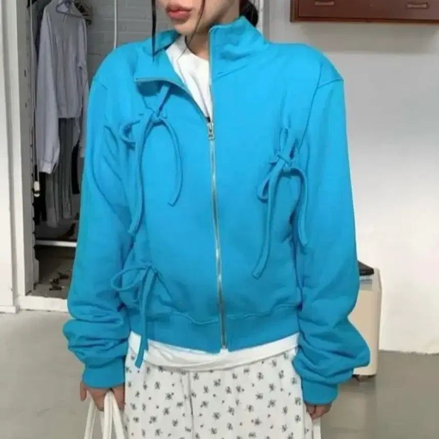 [BUNJANG] Balletcore Ribbon Strap Zip Jacket / (새상품) 발레코어 리본 스트랩 집업 자켓