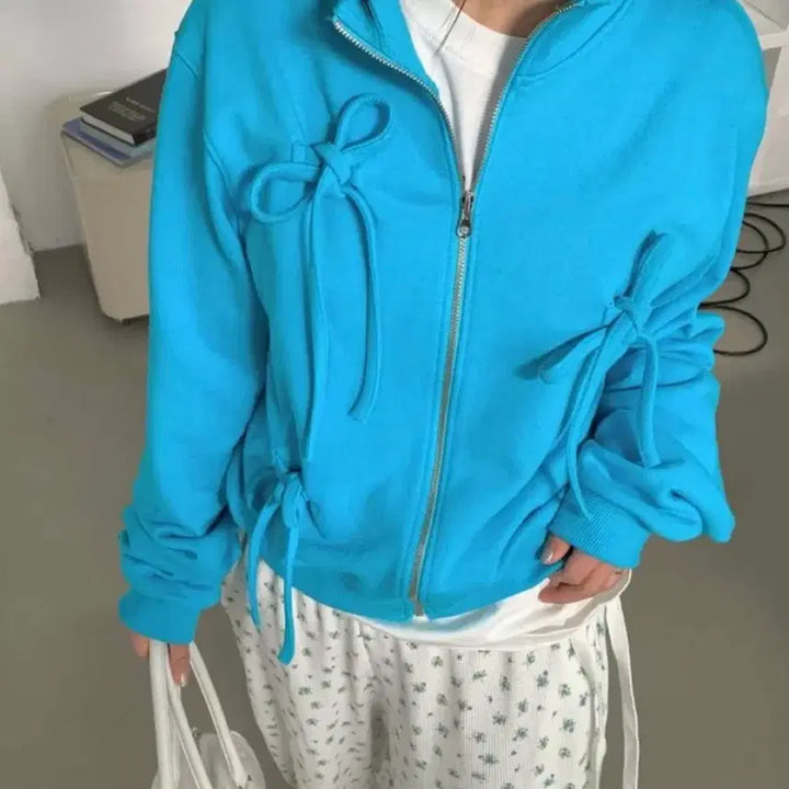 [BUNJANG] Balletcore Ribbon Strap Zip Jacket / (새상품) 발레코어 리본 스트랩 집업 자켓
