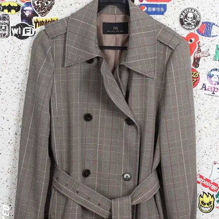 [BUNJANG] SI Simple Check Trench Coat GR / 여성55 / SI 전체체크 심플리 트렌치코트GR 15-7