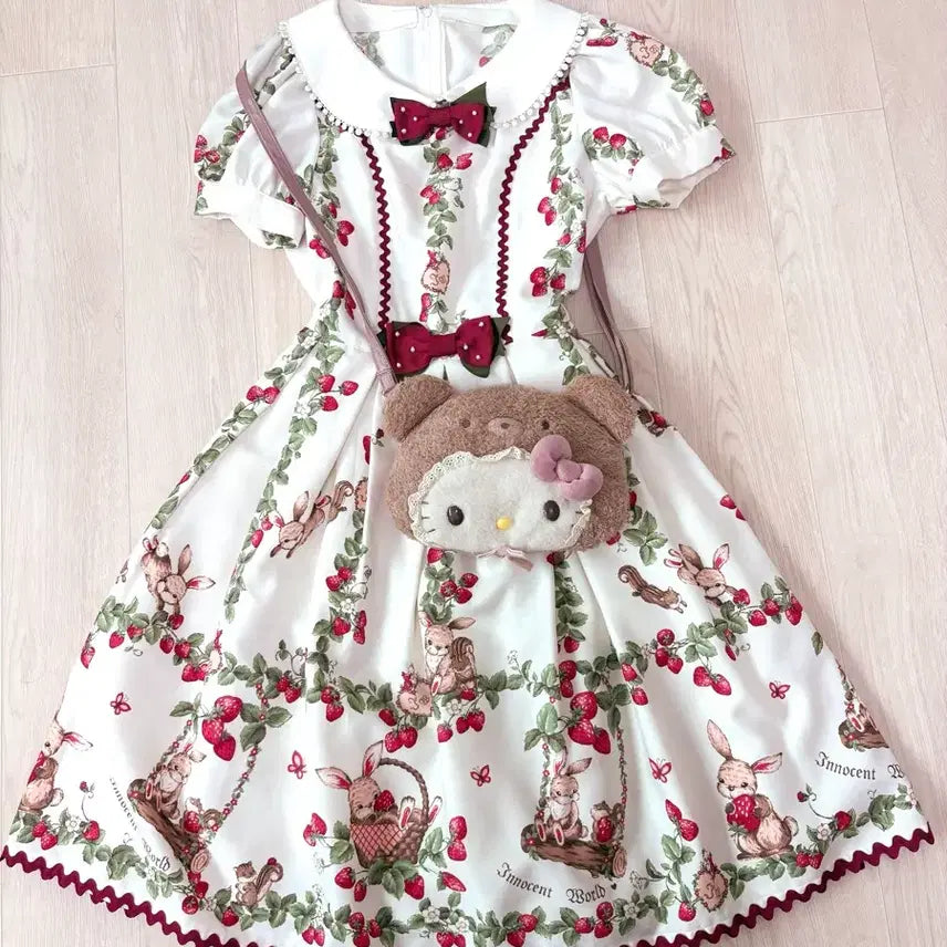 [BUNJANG] Innocent World Strawberry Rabbit Lolita Dress / 로리타 양산형 빈티지 Innocent World 딸기 토끼 원피스