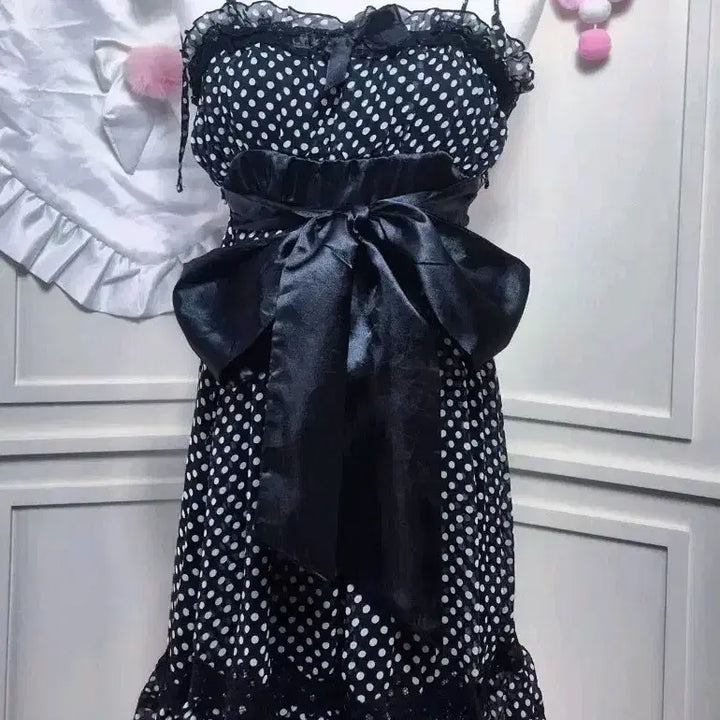[BUNJANG] Tralala Dot Big Ribbon Mini Dress / tralala 트랄라라 도트 빅리본 미니 원피스 히메갸루 리즈리사 갸루