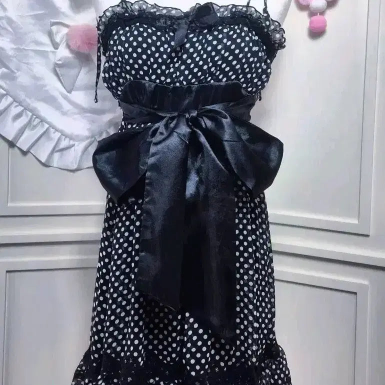 [BUNJANG] Tralala Dot Big Ribbon Mini Dress / tralala 트랄라라 도트 빅리본 미니 원피스 히메갸루 리즈리사 갸루