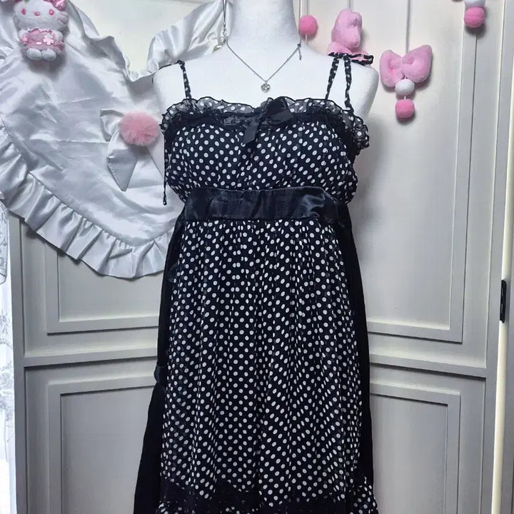 [BUNJANG] Tralala Dot Big Ribbon Mini Dress / tralala 트랄라라 도트 빅리본 미니 원피스 히메갸루 리즈리사 갸루