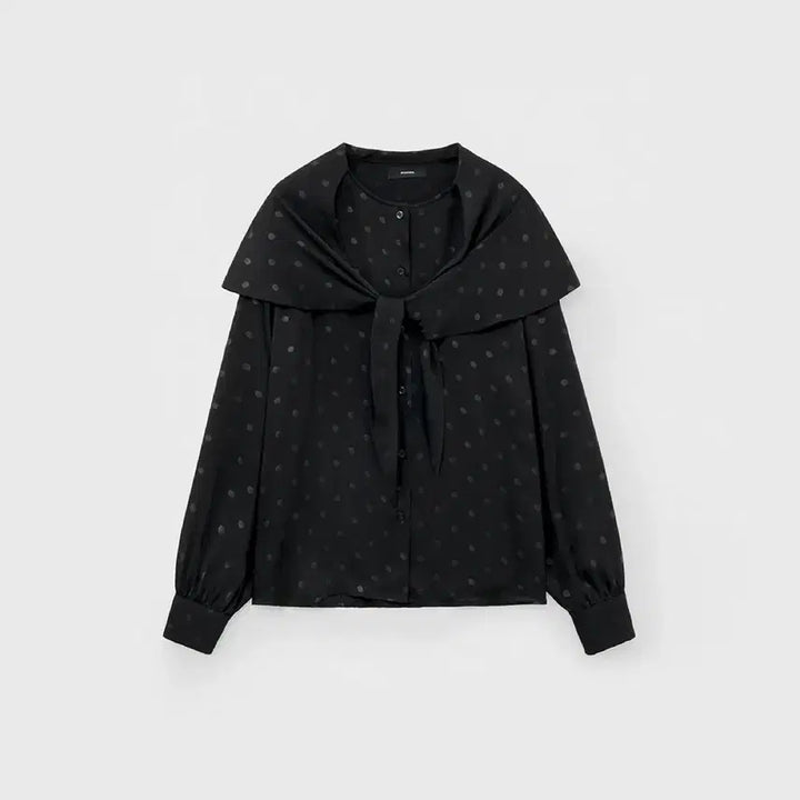 [BUNJANG] Mongdol Dot Black Scarf Tie Blouse / 몽돌 스카프타이 블라우스 도트블랙