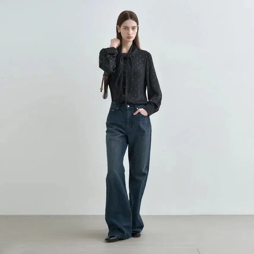 [BUNJANG] Mongdol Dot Black Scarf Tie Blouse / 몽돌 스카프타이 블라우스 도트블랙