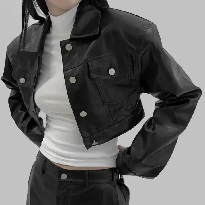 [BUNJANG] Project Wave Leather Multi Crop Jacket / 프로젝트 웨이브 레더 멀티 크롭 자켓 새상품