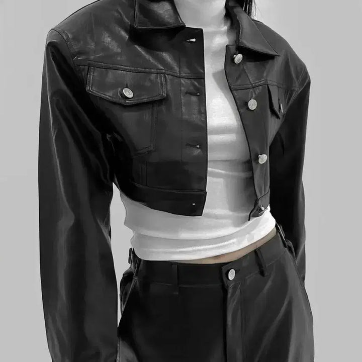 [BUNJANG] Project Wave Leather Multi Crop Jacket / 프로젝트 웨이브 레더 멀티 크롭 자켓 새상품