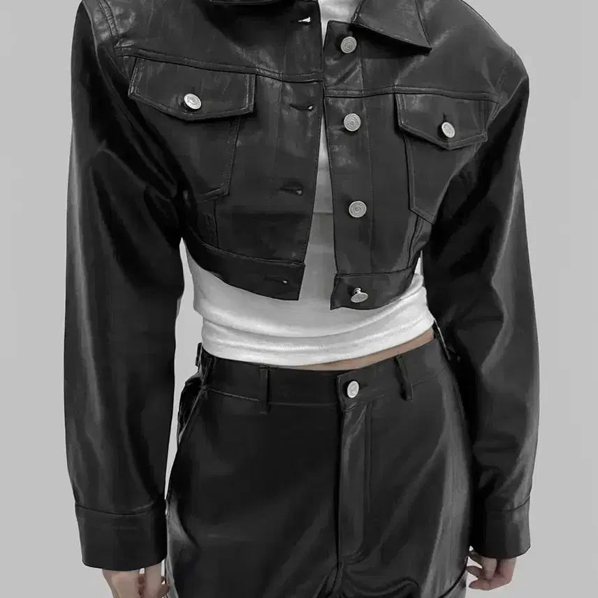 [BUNJANG] Project Wave Leather Multi Crop Jacket / 프로젝트 웨이브 레더 멀티 크롭 자켓 새상품