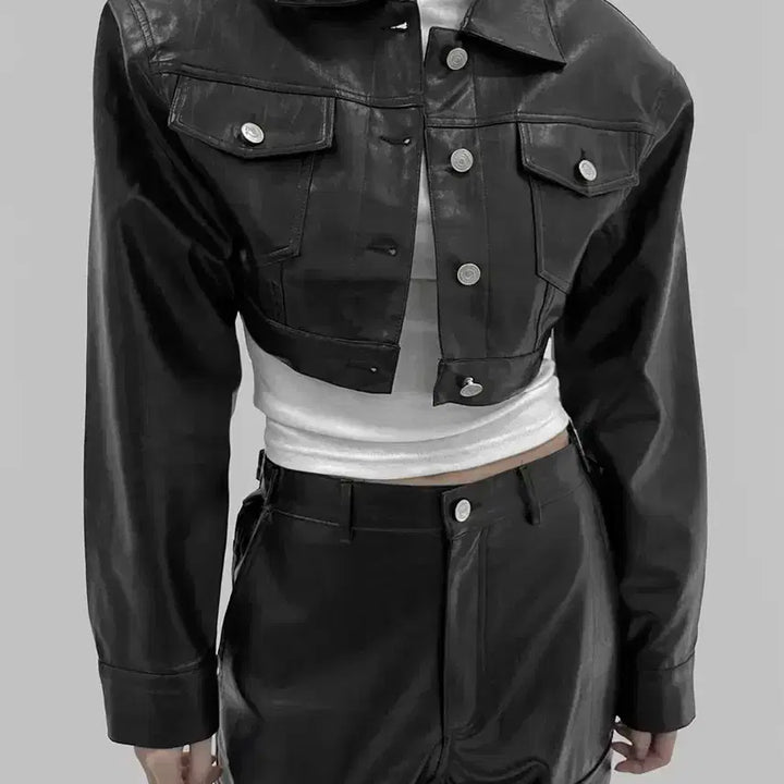 [BUNJANG] Project Wave Leather Multi Crop Jacket / 프로젝트 웨이브 레더 멀티 크롭 자켓 새상품