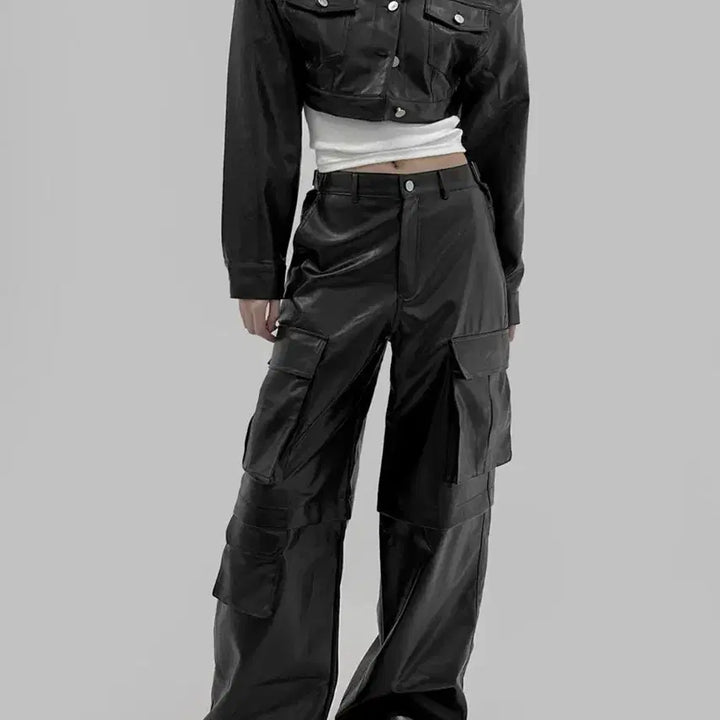 [BUNJANG] Project Wave Leather Multi Crop Jacket / 프로젝트 웨이브 레더 멀티 크롭 자켓 새상품