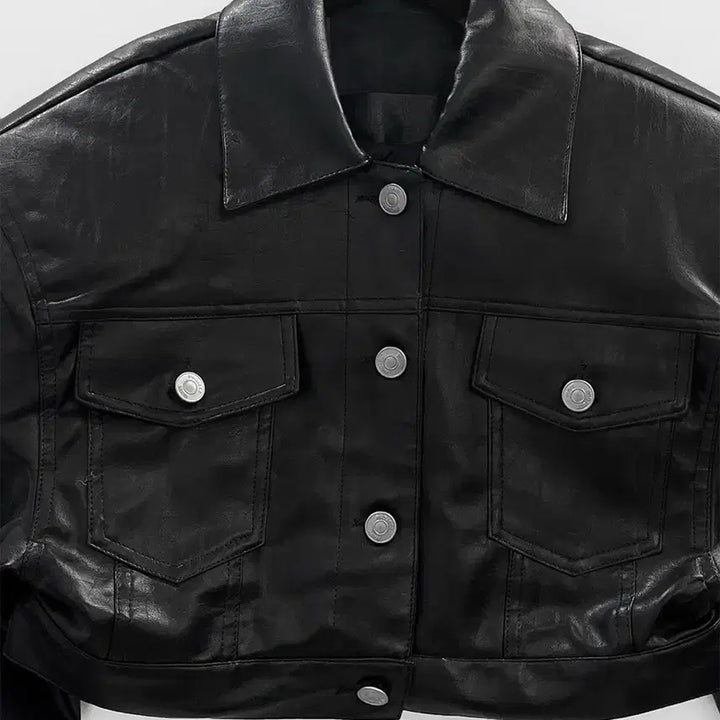 [BUNJANG] Project Wave Leather Multi Crop Jacket / 프로젝트 웨이브 레더 멀티 크롭 자켓 새상품