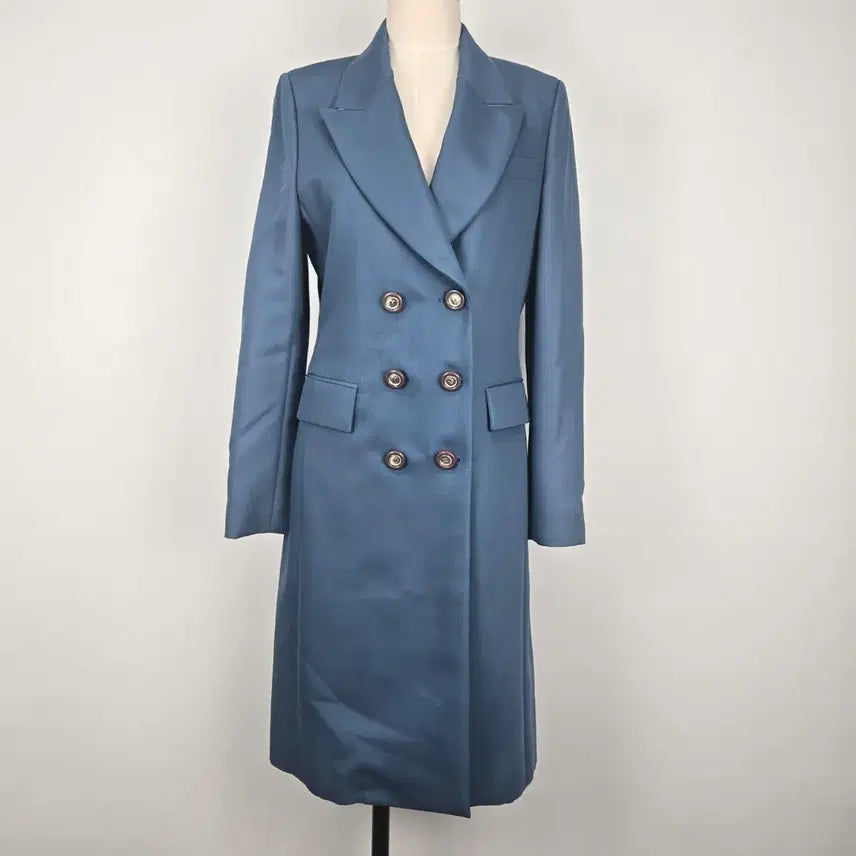 [BUNJANG] Mishaa Mohair Blending Double Button Long Coat Blue / 0828 미샤 모헤어 블랜딩더블 버튼 롱 코트 블루 55