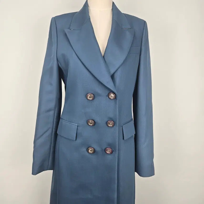 [BUNJANG] Mishaa Mohair Blending Double Button Long Coat Blue / 0828 미샤 모헤어 블랜딩더블 버튼 롱 코트 블루 55