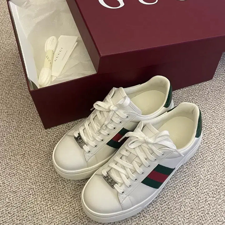 [BUNJANG] Gucci Ace Web Sneakers White Leather / [새상품] 구찌 에이스 웹 스니커즈