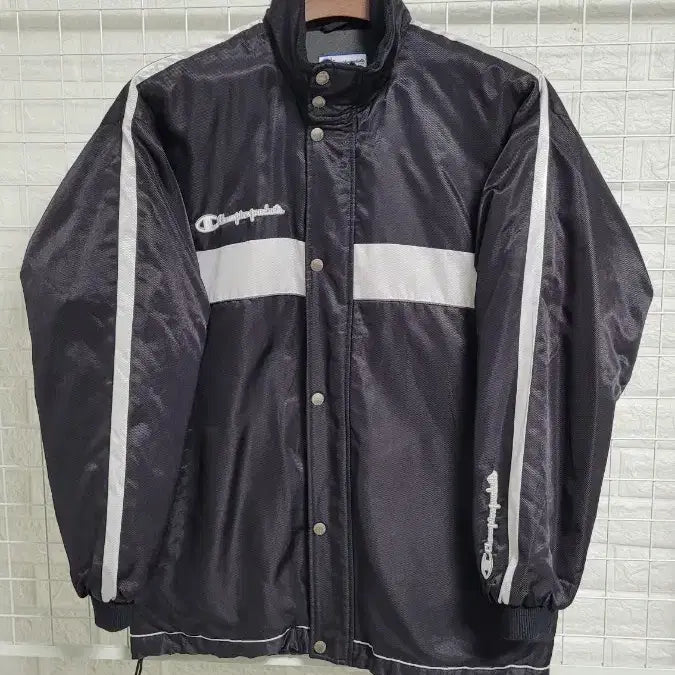 [BUNJANG] Champion Japanese Edition High Neck Spellout Jacket / [M-100]챔피온 블랙X실버 재패니즈일본판 하이넥 스펠아웃자켓 실측L