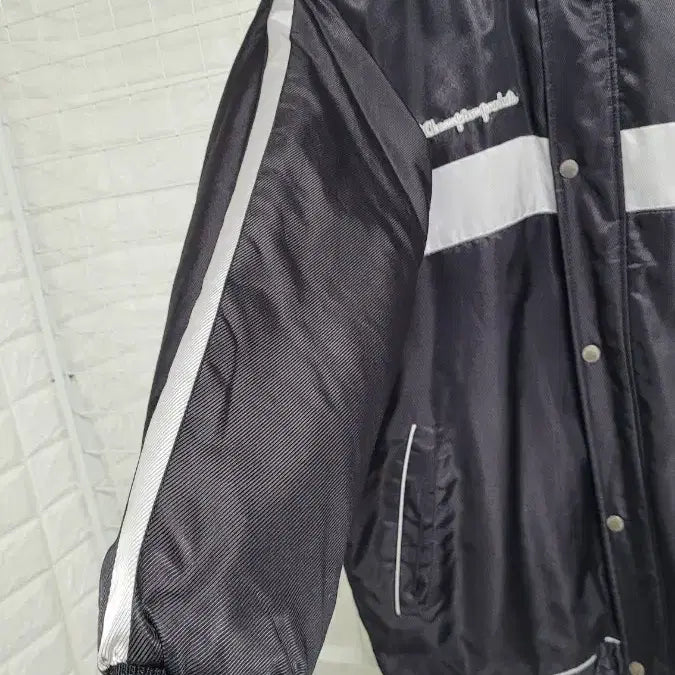 [BUNJANG] Champion Japanese Edition High Neck Spellout Jacket / [M-100]챔피온 블랙X실버 재패니즈일본판 하이넥 스펠아웃자켓 실측L