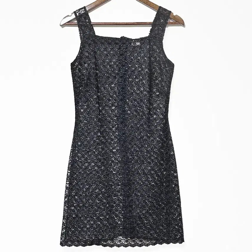 [BUNJANG] Vintage Layered See-Through Floral Embroidery Square Neck Dress - Black / 일본빈티지 레이어드시스루꽃자수 스퀘어넥 원피스블랙 모리걸하구미룩갸루y2k