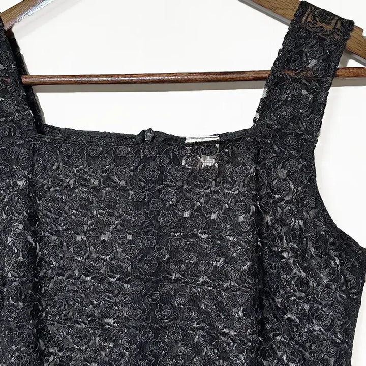 [BUNJANG] Vintage Layered See-Through Floral Embroidery Square Neck Dress - Black / 일본빈티지 레이어드시스루꽃자수 스퀘어넥 원피스블랙 모리걸하구미룩갸루y2k