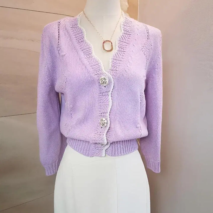 [BUNJANG] Mine Lilac Cardigan with Jewel Buttons / 23년 한섬 마인  가디건 보석 단추로 완성되는 분위기 가디건
