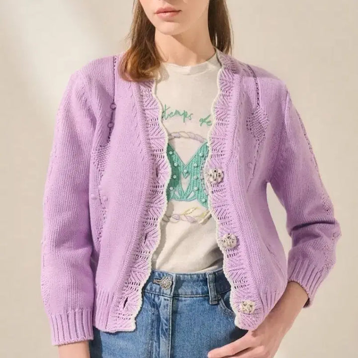 [BUNJANG] Mine Lilac Cardigan with Jewel Buttons / 23년 한섬 마인  가디건 보석 단추로 완성되는 분위기 가디건