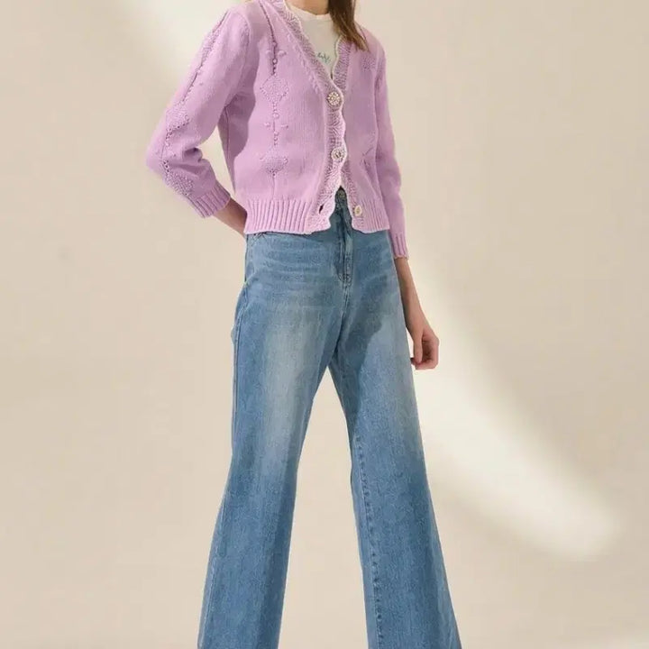 [BUNJANG] Mine Lilac Cardigan with Jewel Buttons / 23년 한섬 마인  가디건 보석 단추로 완성되는 분위기 가디건