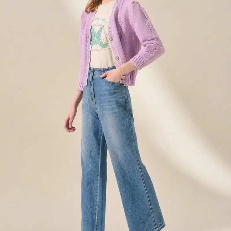 [BUNJANG] Mine Lilac Cardigan with Jewel Buttons / 23년 한섬 마인  가디건 보석 단추로 완성되는 분위기 가디건