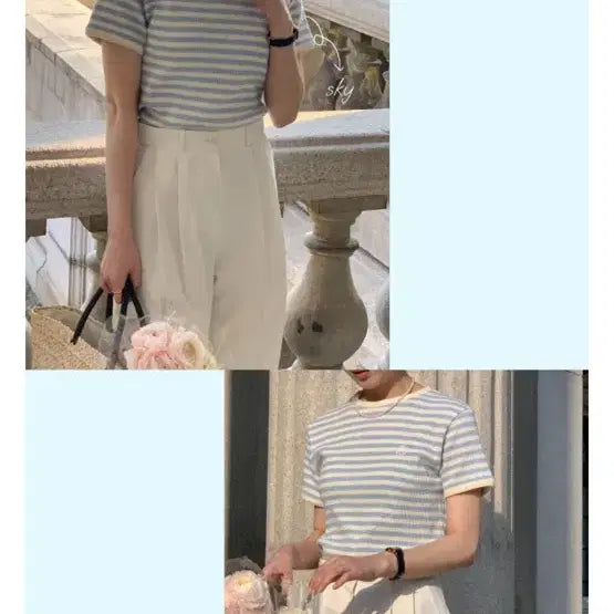 [BUNJANG] URBANE Stripe Short Sleeve T-Shirt / 어베인 스트라이프 티셔츠