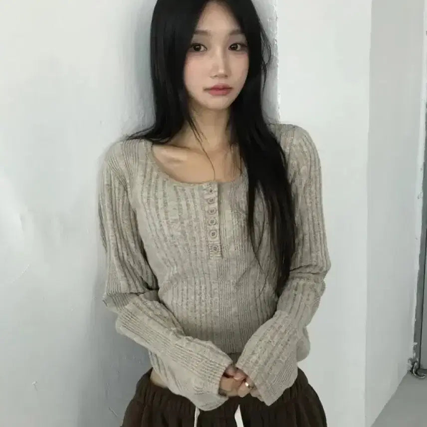 [BUNJANG] Ribbed Slim Fit Long Sleeve T-Shirt / 여리 슬림핏 골지 긴팔티셔츠