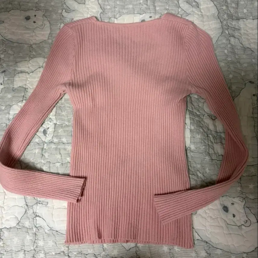 [BUNJANG] Pink V-neck Ribbed Knit Sweater / 핑크색 브이넥 골지 니트