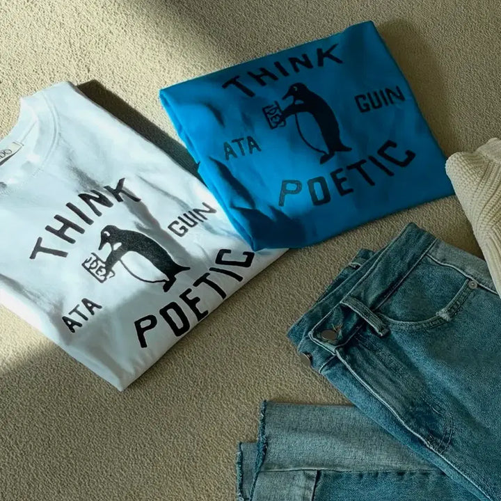 [BUNJANG] White Penguin Printing Short Sleeve T-Shirt / 화이트 펭귄 프린팅 반팔 티셔츠 새상품