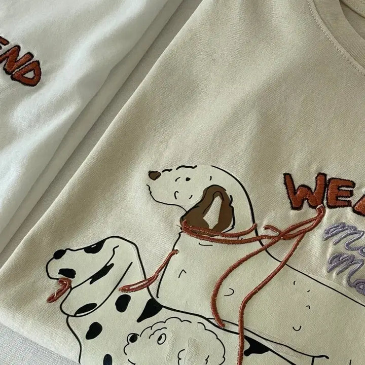 [BUNJANG] Dog Print Ivory T-shirt / 강아지 프린팅 반팔 티셔츠 아이보리 새것