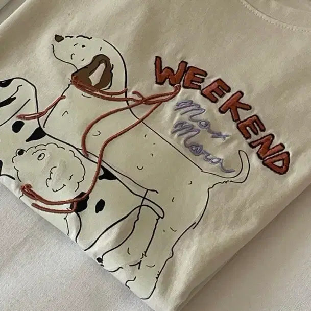 [BUNJANG] Dog Print Ivory T-shirt / 강아지 프린팅 반팔 티셔츠 아이보리 새것