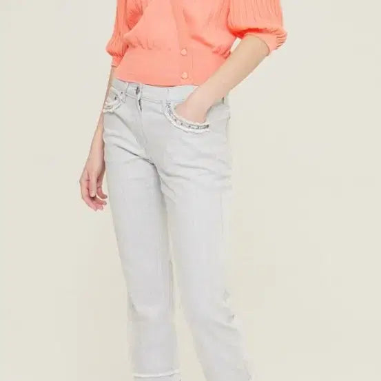 [BUNJANG] Hanseom Mine Fringe Detail Denim Pants (Size 44) / 한섬 마인-프린지디테일데닝팬츠(44)