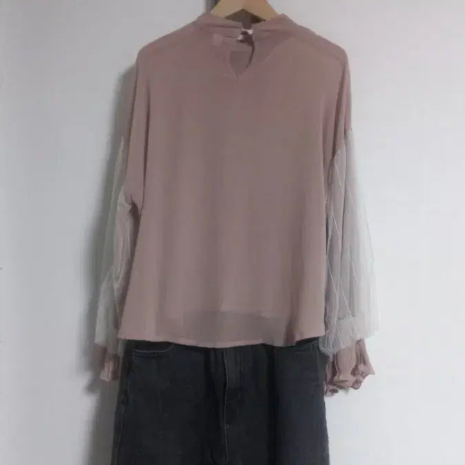 [BUNJANG] Indie Pink Sheer Blouse (Size 66) / 인디핑크 시스루 블라우스 66