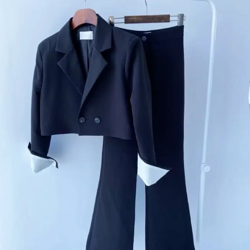 [BUNJANG] Cropped Jacket &amp; High-Waist Slacks Two-Piece Set / 크롭 자켓 하이웨스트 슬랙스 수트 셋업 투피스세트