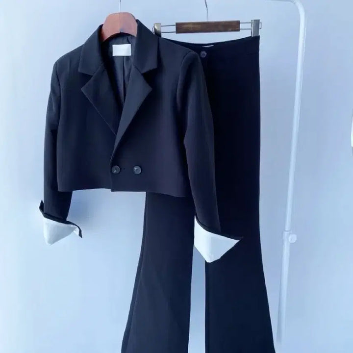 [BUNJANG] Cropped Jacket &amp; High-Waist Slacks Two-Piece Set / 크롭 자켓 하이웨스트 슬랙스 수트 셋업 투피스세트