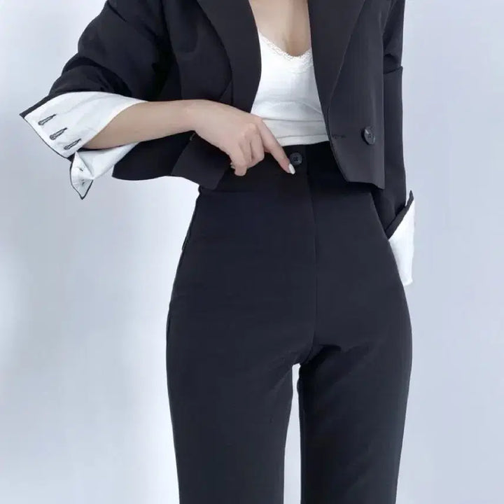 [BUNJANG] Cropped Jacket &amp; High-Waist Slacks Two-Piece Set / 크롭 자켓 하이웨스트 슬랙스 수트 셋업 투피스세트