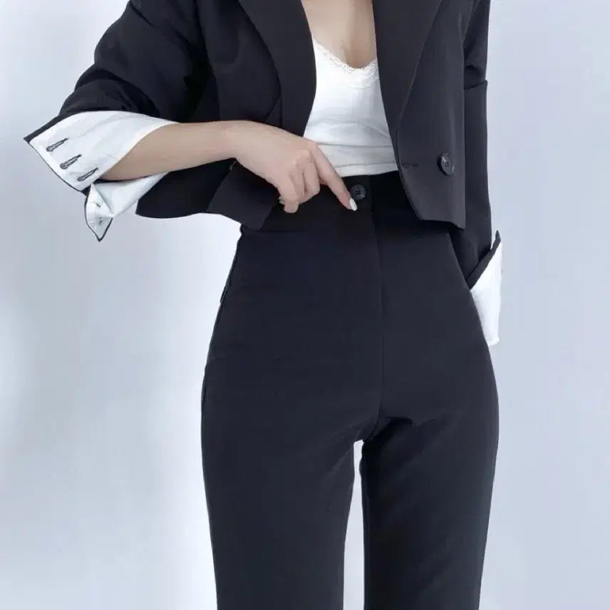 [BUNJANG] Cropped Jacket &amp; High-Waist Slacks Two-Piece Set / 크롭 자켓 하이웨스트 슬랙스 수트 셋업 투피스세트
