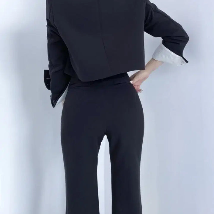 [BUNJANG] Cropped Jacket &amp; High-Waist Slacks Two-Piece Set / 크롭 자켓 하이웨스트 슬랙스 수트 셋업 투피스세트