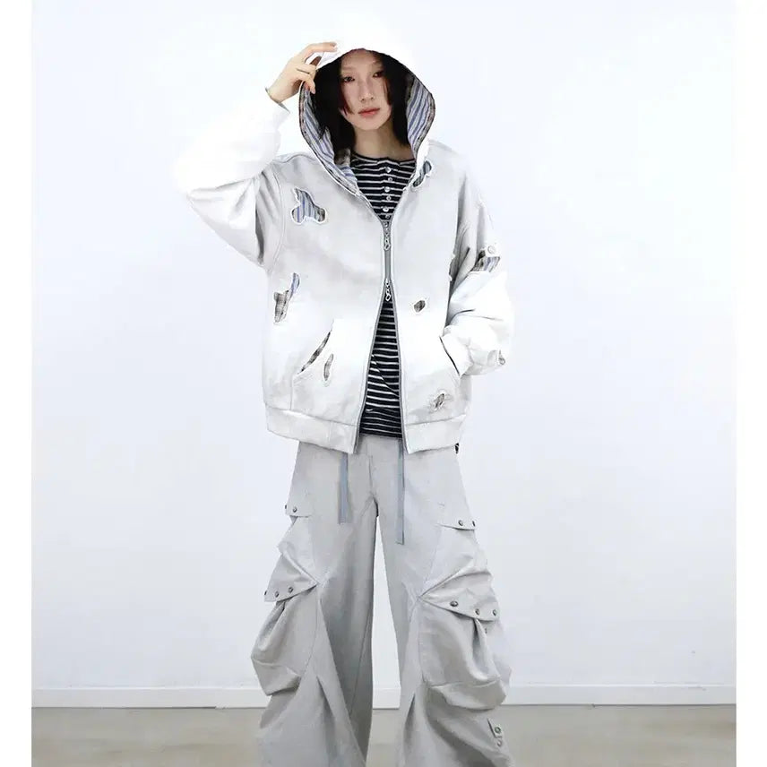 [BUNJANG] RELABEL Patchwork Heavy Washing Hoodie Sweatshirt / RELABEL 스트라이프 패치워크 핸드스티치 헤비워싱 후드 스웨트셔츠