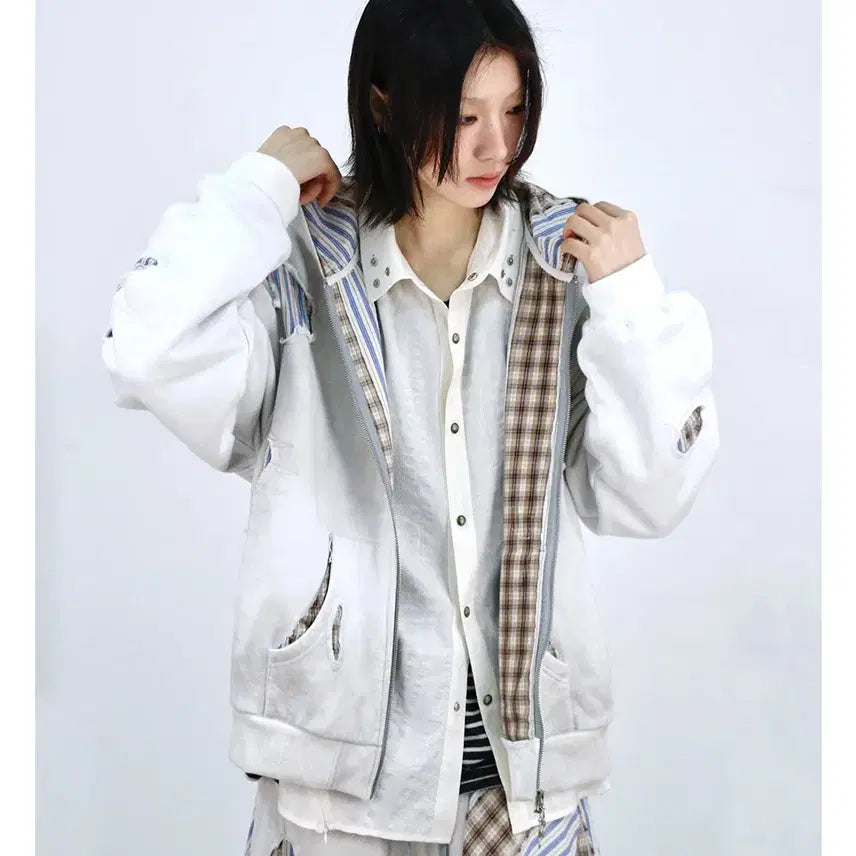 [BUNJANG] RELABEL Patchwork Heavy Washing Hoodie Sweatshirt / RELABEL 스트라이프 패치워크 핸드스티치 헤비워싱 후드 스웨트셔츠