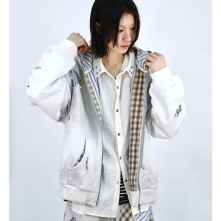 [BUNJANG] RELABEL Patchwork Heavy Washing Hoodie Sweatshirt / RELABEL 스트라이프 패치워크 핸드스티치 헤비워싱 후드 스웨트셔츠