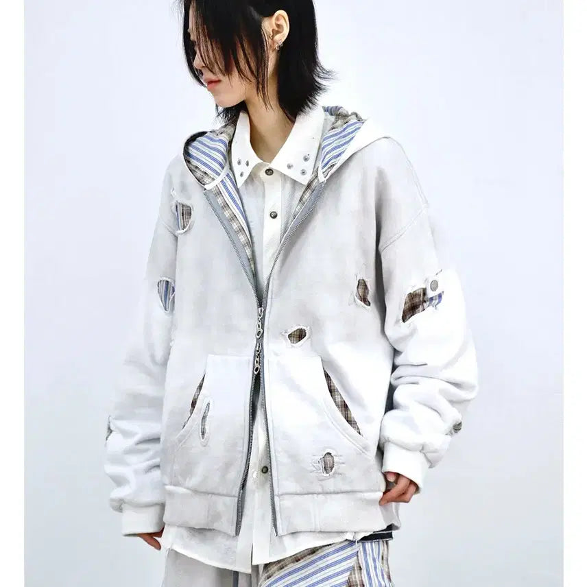 [BUNJANG] RELABEL Patchwork Heavy Washing Hoodie Sweatshirt / RELABEL 스트라이프 패치워크 핸드스티치 헤비워싱 후드 스웨트셔츠