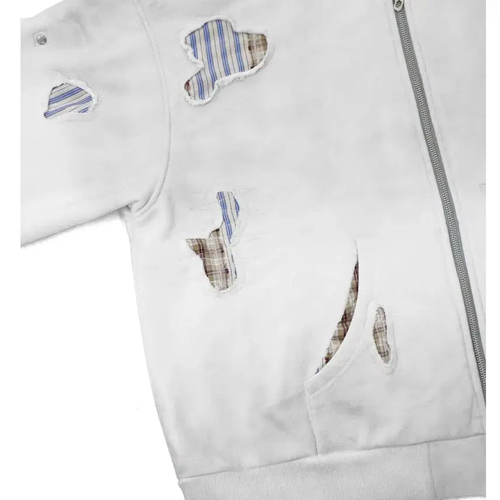 [BUNJANG] RELABEL Patchwork Heavy Washing Hoodie Sweatshirt / RELABEL 스트라이프 패치워크 핸드스티치 헤비워싱 후드 스웨트셔츠