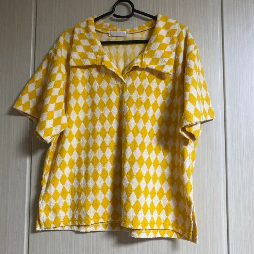 [BUNJANG] Disco Salon Diamond Pattern Towel Half Sleeve T-shirt / 새상품 디스코살롱 카라 반팔 티셔츠 타올지