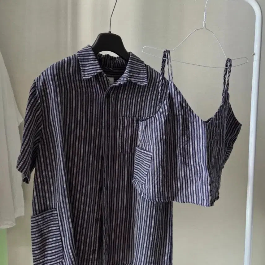 [BUNJANG] Lodge Stripe Tank Top &amp; Shirt Set / 롯지 lodge 스트라이프 나시&amp;셔츠 세트