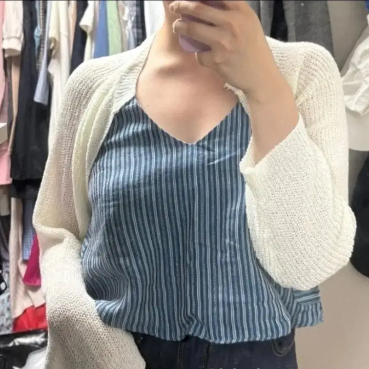 [BUNJANG] Lodge Stripe Tank Top &amp; Shirt Set / 롯지 lodge 스트라이프 나시&amp;셔츠 세트
