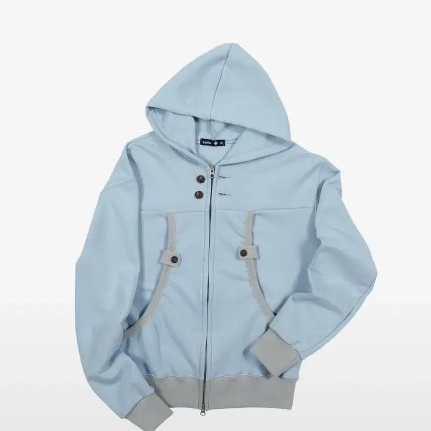 [SOLD OUT] M사이즈 카이파이 커브 버튼 후드집업 스카이블루 kaifai 후드