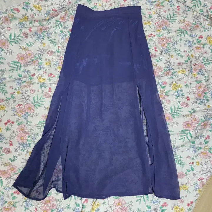[BUNJANG] Vintage Layered Navy Slit Long Skirt / 빈티지)발레코어 시스루 레이어드 네이비 로맨틱 트임 롱스커트