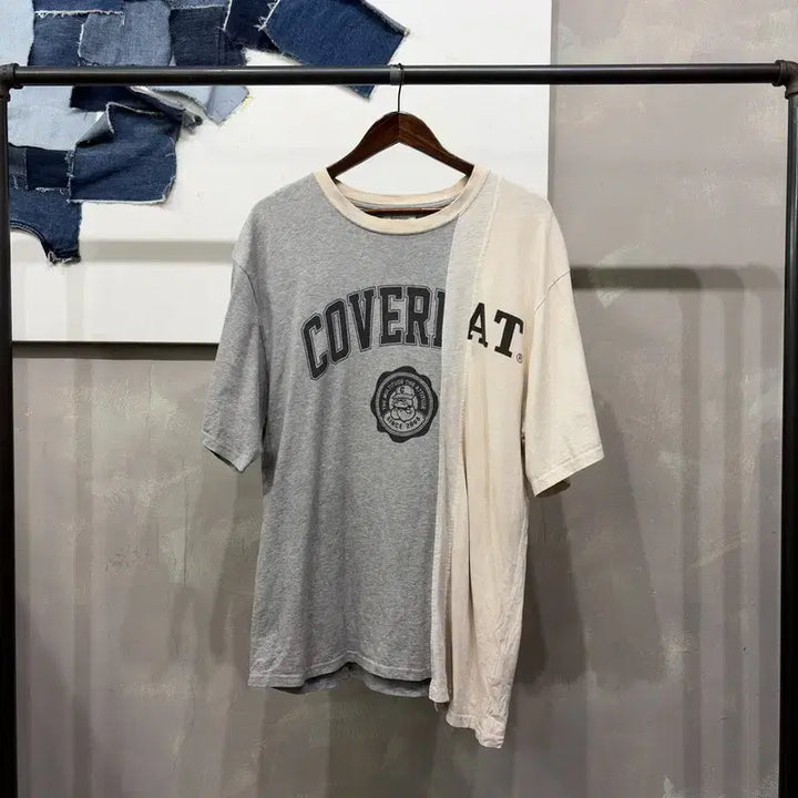 [BUNJANG] Covernat Two-Face Color Block T-shirt / (105) 커버낫 캐주얼 스트릿 프린팅 투페이스 배색 반팔 티